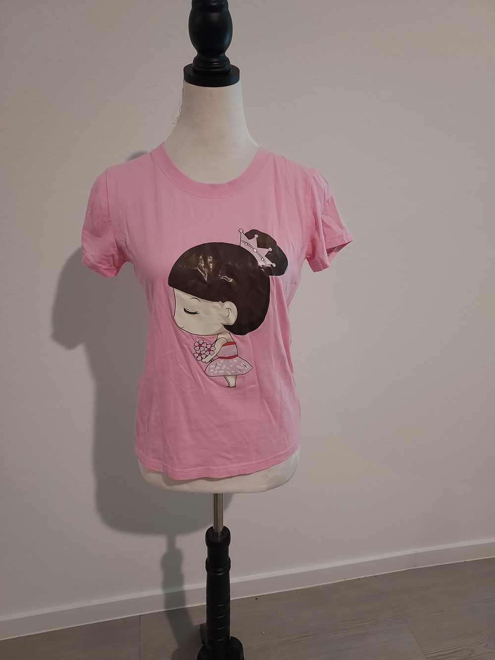 SHAN Pink Crewneck Tee with Branded Neck Tape